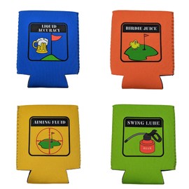 Foretra – Neoprene Can Cooler Sleeve Set for 12 oz Cans | Golfer Theme | Birdie Juice ' Aiming Fluid ' Liquid Accuracy ' Swing Lube for Any Golfer - 4 Pack (One of Each)