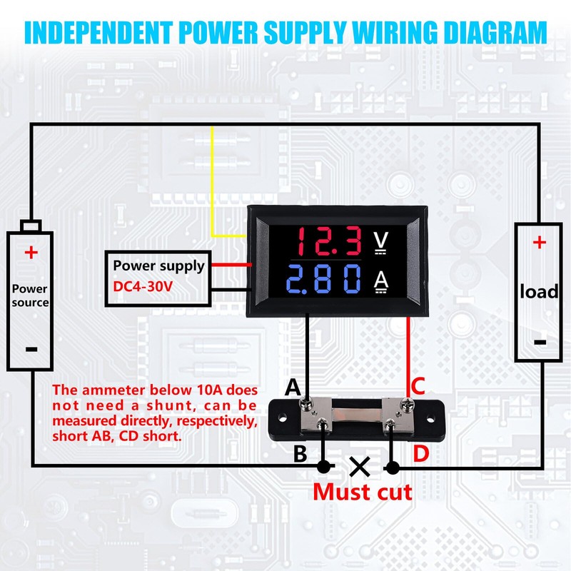2-Pack 0.28 Inch LED Digital Voltmeter Ammeter: DC 0-100V 50A
