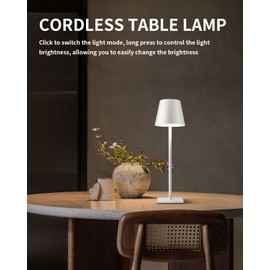 KDG 2 Pack Cordless Table Lamp, Portable LED Desk Lamp, 5000mAh Battery Operated, 3 Color Stepless Dimming Up, for Restaurant/Bedroom/Bars/Outdoor Party/Camping/Coffee Shop Night Light(White)