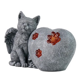 Heart-Shaped Solar Cat Memorial Stone with Wings, Pet Memorial Garden Stone, Waterproof Outdoor Memorial Headstone for Commemorates Loss of Cat