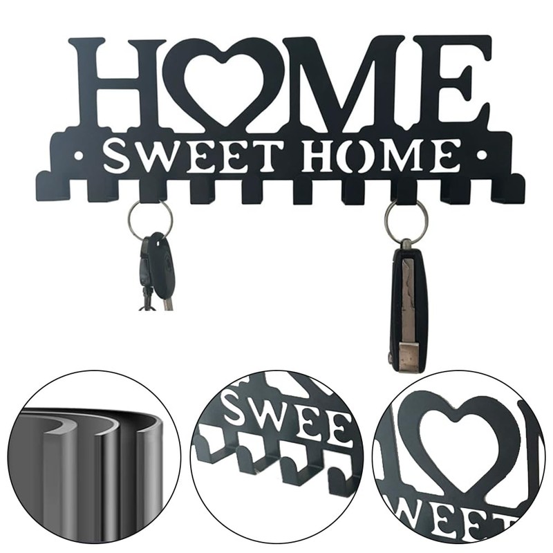 Key Hook Rack with 10 Hooks, Wall Home Sweet Home