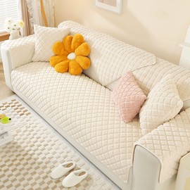 vctops Plaid Sherpa Fleece Sofa Couch Cover Solid Color Warm Cozy Sectional Couch Covers Fuzzy Plush Sofa Slipcover for Dogs, Children, Pets Furniture Protector (Cream,28"x28")