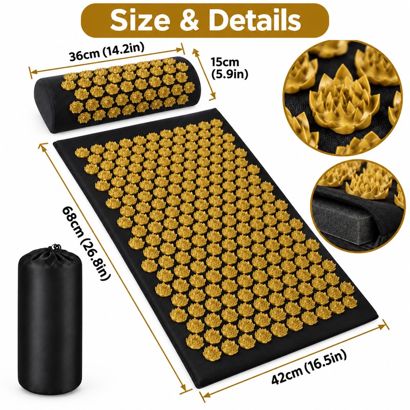 Acupressure Mat with Optional Pillow, Textured Spike Relaxation Mat for