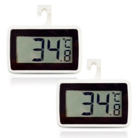Fridge Thermometer, 2 Pack Digital LCD Display Refrigerator Thermometer Readable Fridge Freezer Thermometer Waterproof Hanging Standing Placement Modes Thermometer for Indoor Outdoor Cafes (Black)