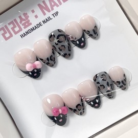 Black Cat Hopi Handmade Nail Tips - Almond / 껌둥이 고양이 호피 수제네일팁 - 아몬드