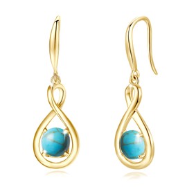 FANCIME Turquoise Dangle Drop Earrings 925 Sterling Silver Yellow Gold Plated Dainty Infinity December Birthstone Earring Fine Jewelry Birthday Gifts for Her Women