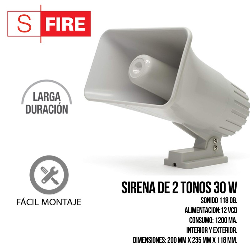 SFIRE Sirena de 2 tonos 30 W/ Sonido 118 dB.