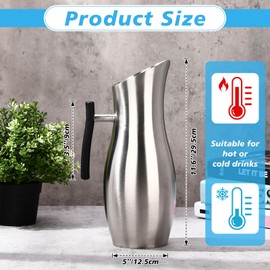 Funnymoom 2 Pcs 2 L Stainless Steel Water Pitchers with Lid Removal Ice Guard Handle Modern Metal Water Pitcher Hot Cold Drink Serving Tool for Restaurants Home Bar Christmas Party(Silver)