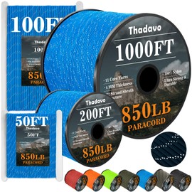 Reflective Paracord Rope 850Ib, 50/100/200/500/1000ft 4MM 11 Strand para Cords Lanyard Utility Parachute Cord for Tent Camping Hiking Survival Tactical Clothesline DIY Projects (Blue, 200FT)