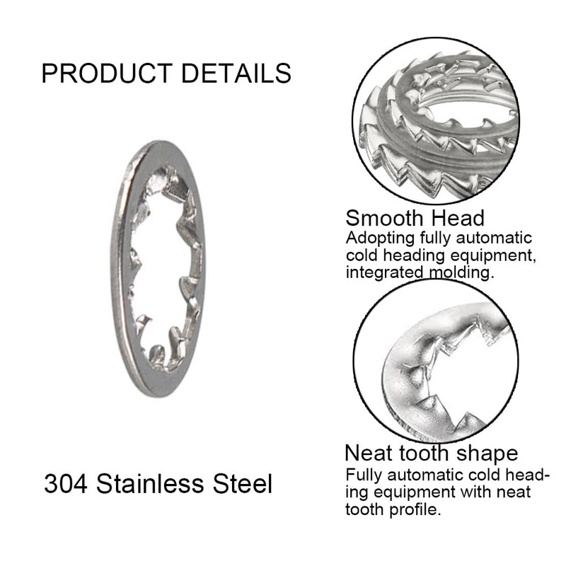 50Pcs Internal Serrated Shakeproof Washer, M10 Serrated Lock Washers, Stainless