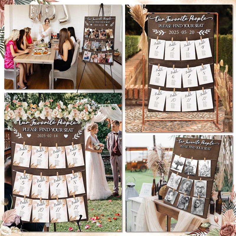 OurWarm Wedding Seating Chart with Easel Display Stand, Rustic Seating