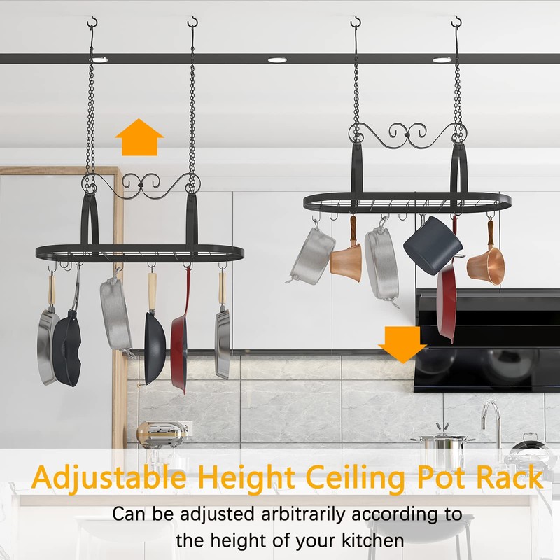 TICKCACY 33" Pots and Pans Hanging Rack, Heavy-duty Metal Pan