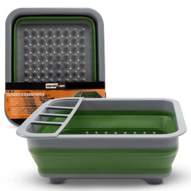 Upgrade4cars Foldable Dish Drainer & Cutlery Holder in Grey Green | Outdoor Camping Drip Container Foldable | Crockery Drainer Foldable | Motorhome Accessories Gadgets
