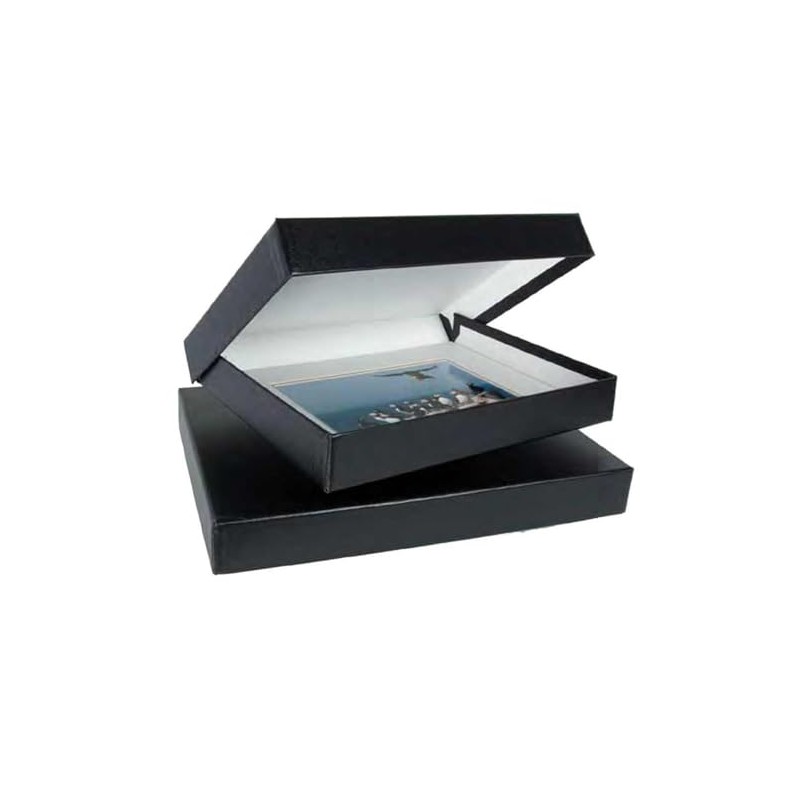 Archival Methods Onyx 9x12x2 Portfolio Box, 9.25x12.25, Black Buckram/White Lining