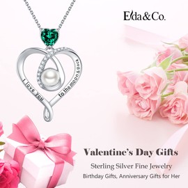 the Moon and Back Necklace Wife Valentines Day Birthday Gifts May June Birthstone Pearl Emerald Jewelry Mom Wife Sterling Silver Necklace