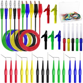 30PCS Back Probe Kit Banana Plug to Copper Alligator Clip Automotive Test Leads Set with Alligator Clips, Wire Piercing Probes, 15PCS 30V Back Probe Pins for Car Repairing Diagnostic 5 Colors