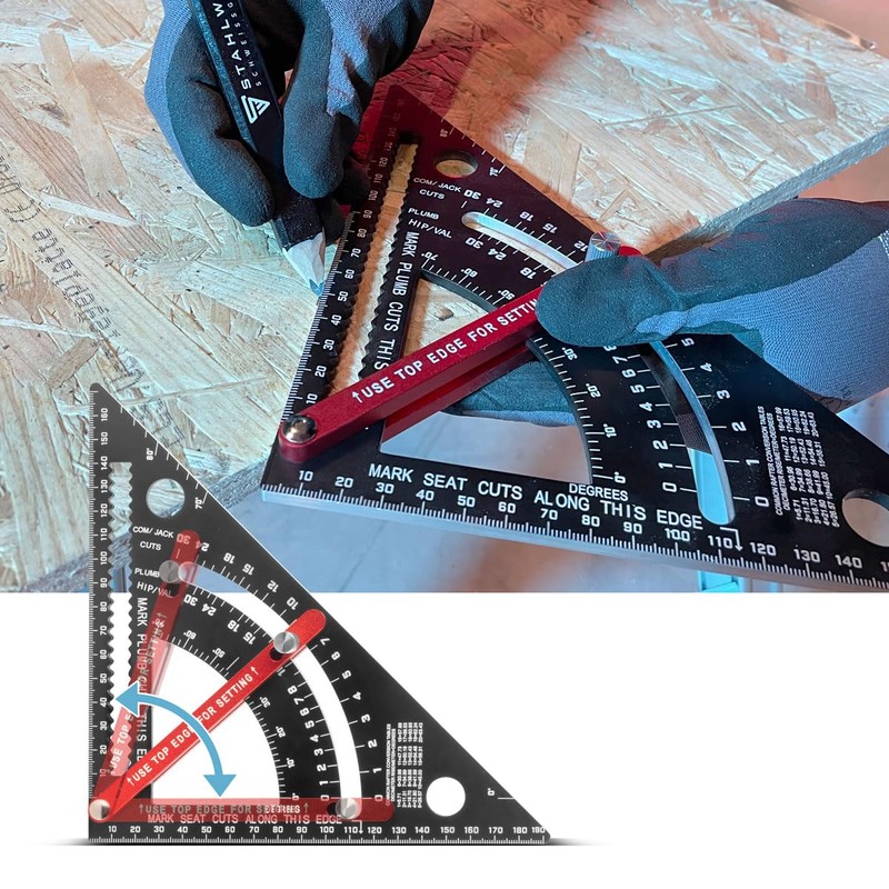 STAHLWERK Angle triangle with stop metric aluminium protractor, stop angle