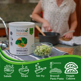 Ready Harvest Freeze-Dried Broccoli Florets Freeze-Dried Food Pantry Staples Survival Food Emergency Food Canned Vegetables Long-Term Food Supply Survival Food 25-Year Shelf Life #10 Can 5.9oz