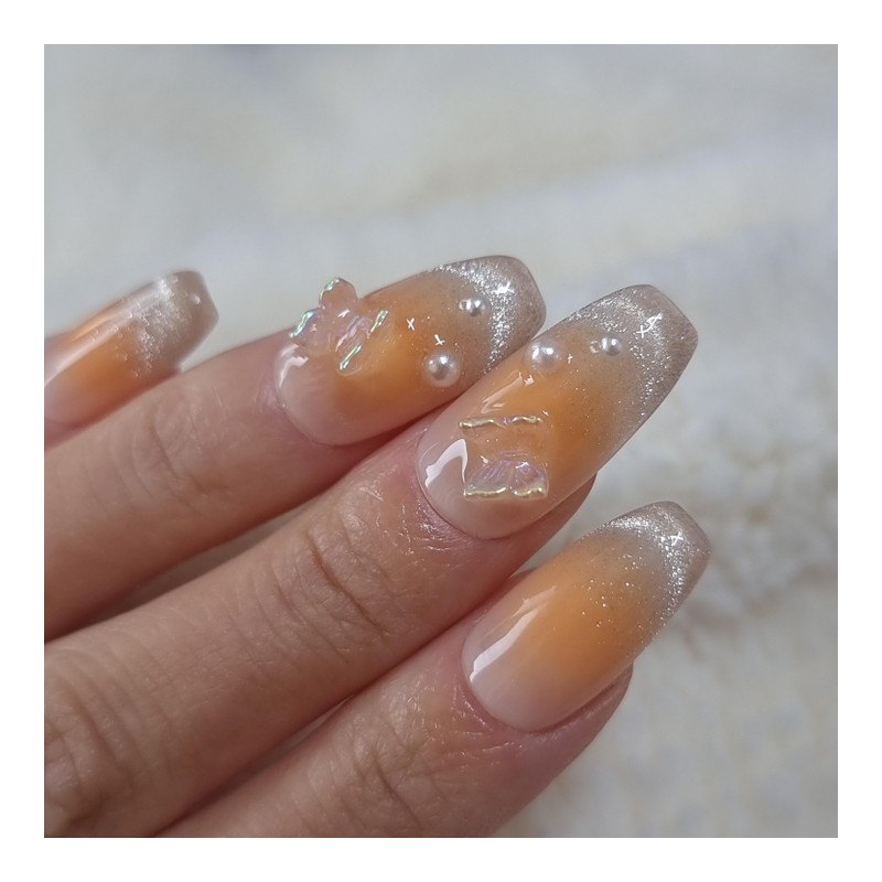Yeongrong Orange Fly Handmade Nail Tips - Short Square /