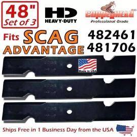 For SCAG COPPERHEAD 3-PK 48" HEAVY DUTY SCAG BLADES 482461, 481706 -USA MADE - 1/4" THICK