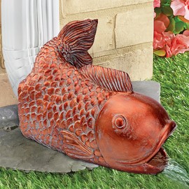 Euiroet Real Koi Sculpture Gutter Diverter Rain,Eco-Friendly Resin Gutter Extender Diverter, Fish Decor Gutter Extension Downspout, Splash Block, Perfect Gutter Downspout Extension for 3"x4" Gutter