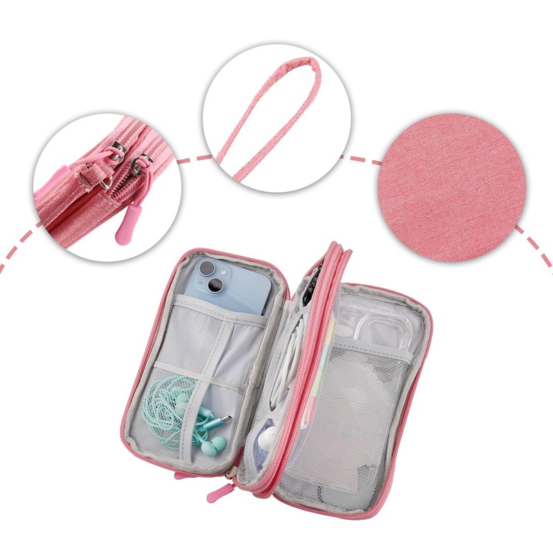 Rumyve Pink Double Electronic Accessories Bag Organizer Cable, Portable Waterproof