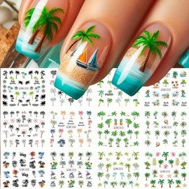 Summer Coconut Tree Nail Art Stickers Water Transfer Nail Decals 12PCS Palm Tree Beach Summer Nails Design Stickers Tropical Style Manicure Sliders Decals for Women Acrylic Nails Decorations Supplies