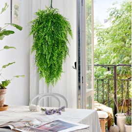 Waipfaru 4Pcs Fake Hanging Plants Artificial Ferns for Outdoors，Fake Ferns UV Resistant Plastic Fake Plants for Indoor Wall Porch Wedding Party Holiday Decor