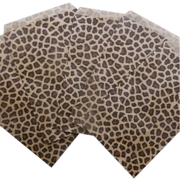 N'icePackaging 50 Qty 6" x 9" Cheetah Leopard Print Flat Plain Paper Gift Bags or Patterned Decorative Bags for candy, cookies, merchandise, pens, Party favors, showers, holidays, events and gifts