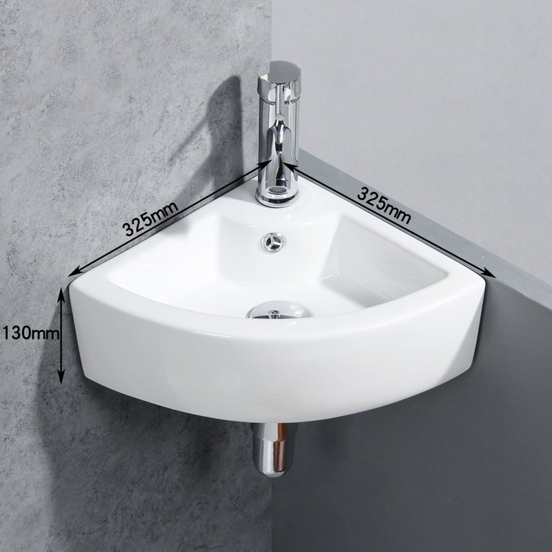 Small Bathroom Sink Wall Mounted Basin Triangle Corner Mini Sink