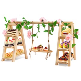 3 Tier Wooden Cupcake Stand with Swing and Flower Decoration