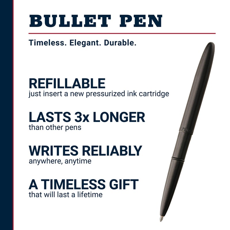 Fisher Space Pen Matte Black Bullet Pen, Pressurized Ballpoint Pen,
