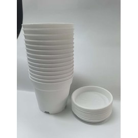 KANBIT 14 Pack 4 Inch Plant Pots, Small Plastic Flower Pots with Drainages and Saucers, Easy Plant Stackable & Reusable Nursery Decorative Garden Planters Pots for Home Indoor or Outdoor Plants, White