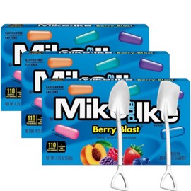 Mike and Ike Chewy Candy – 3 Pack of Movie Theater Boxes (4.25 OZ Each) + Candy Freezer Mini Metal Spoons – Perfect for Movie Nights & Sharing (Berry Blast) - Metal Spoons