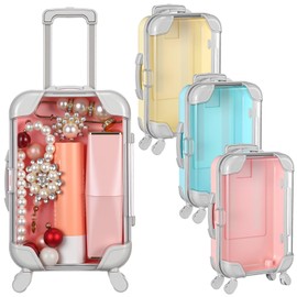 Honeydak 3 Pcs Mini Plastic Suitcase False Eyelashes Tray Luggage Trolley Candy Box Clear Suitcase Packaging Case Party Favor Box for Jewelry Cosmetic Hairpins Storage (Pastel Color,7 x 3.7 x 2 Inch)
