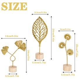 Abirdflyer Gold Leaf Home Decor, Metal Leaf Tabletop Ornament, Set of 3