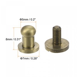 uxcell 5 Set 5mm Solid Brass Round Head Stud Screw Rivets Post Fastener for DIY Leather Craft Belt Wallet Handbag Decoration Repairs, Bronze Tone