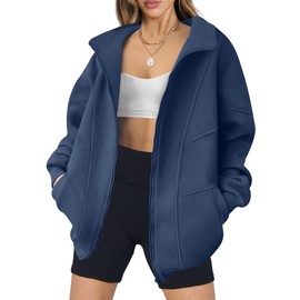ANRABESS Women's Oversized Full Zip Up Sweatshirts Jacket 2025 Fall Fleece Long Sleeve Hoodies Outfits Navy Blue Large