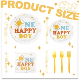 One Happy Boy Birthday Party Supplies for 20 Guests – Sunshine Plates Napkins and Forks – Boys 1st Birthday Disposable Tableware Set