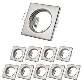 Sweet Led Recessed Spotlight Square 230 V - Includes GU10 Socket Hole Size Diameter 55 mm Recessed Spotlights for LED or Halogen Bulbs Brushed Stainless Steel Colour - Frame Set of 10
