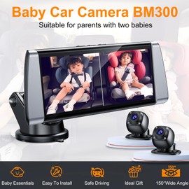 BOEYOS Baby Car Camera for 2 Kids - 7" Split Screen with Dual Carseat Camera - USB Plug and Play Easy Install - Safety Rear Facing Infant Back Seat Monitor with HD 1080P, Night Vision - Grey
