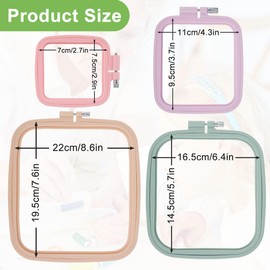 Fulasun 4/5Pcs Square Plastic Cross Stitch Hoops with Different Sizes and Colors Reusable Embroidery Hoops Frames Sewing Tool for Sewing Needlework Embroidery Projects (4pcs)