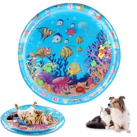 BIXMK 2025 New Thickened Water Sensor Play Mat, Pet Water Sensory Mat, Water Sensory Playmat with Fish, Interactive Sensory Play Mat with Air Pump, Suitable for Indoor Cats and Kittens
