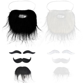 4 Pack Fake Mustache Self Adhesive Fake Beards Novelty Mustache Stickers Hairy Realistic Beard Stick Costume Beards for Party (Black&White, 4 Pack)