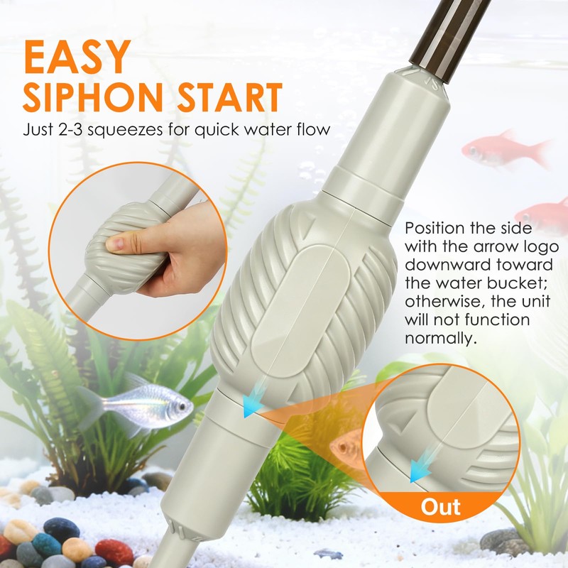 Turchongeco Aquarium Siphon Gravel Cleaner Manual Water Changer Kit, Medium