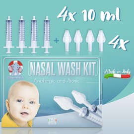 MUMI'S Nasal Shower - Pack of 4 Nasal Rinse Syringes for Babies with 4 Italian Nozzles Nasal Rinse Device for Children and Adults, for Use with Physiological Solution