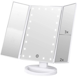 Infitrans Trifold Makeup Mirror Vanity Mirror with Lights,1X 2X 3X Magnification,Touch Screen,180 Adjustable Rotation,Portable Travel Bathroom Cosmetic Mirror