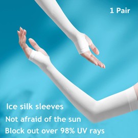 JUSDIQIR Sun Protection Arm Sleeves With Thumb Holes for Men Women, Cooling Compression UV Arm Cover, Outdoor Sports Sleeve (White 1 pair)