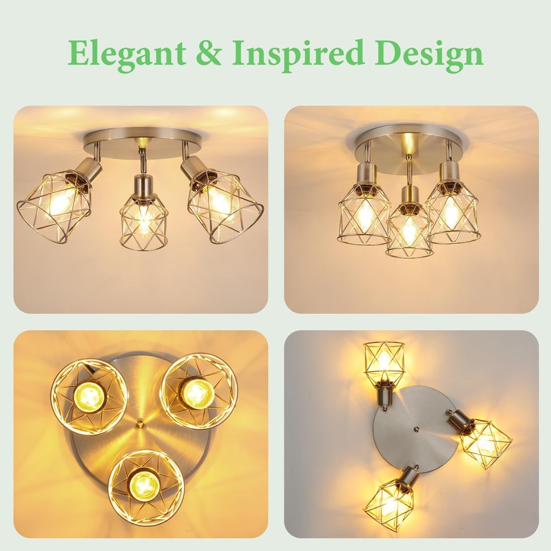 WILON Semi Flush Mount Ceiling Light 3-Light Brushed Nickel Close