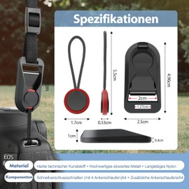 Sunya Camera Strap Quick Release Fastening System 4 Piece Set Including 4 Anchor Loops. Compatible with Most DSLR, DLSM, to Install Camera Strap and Camera Hand Strap